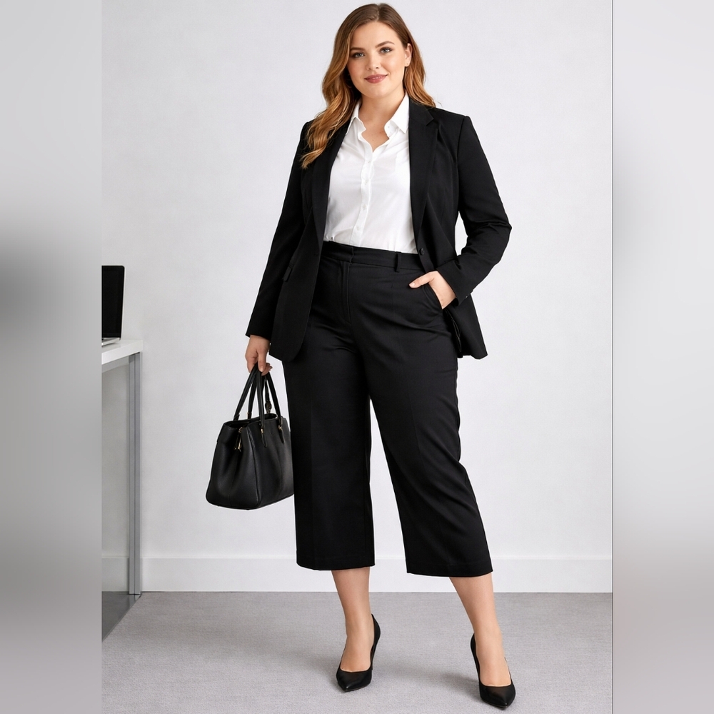 Simply Vera Vera Wang Black Cropped Size 16 Dress Pants Wide Leg Career Capris